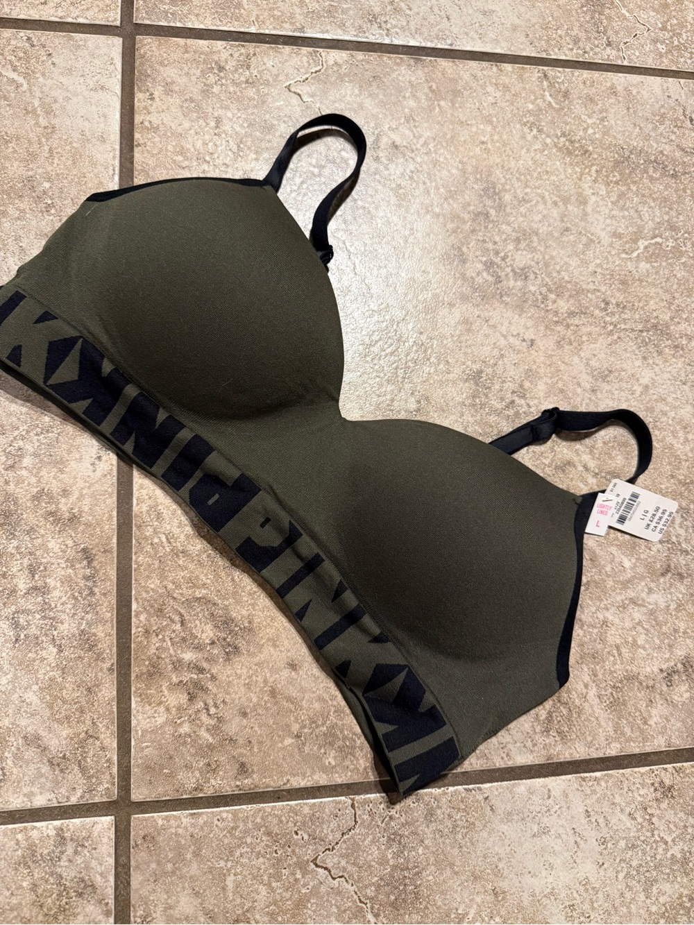 PINK Victoria's Secret Olive Green & Black Padded Seamless Bralette